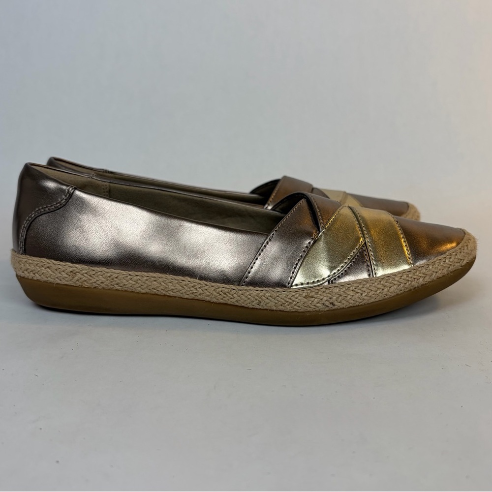 Clarks Collection Danelly Adira Metallic Espadrille Loafer Flats Pewter Gold 8.5 - Picture 4 of 15